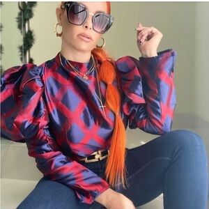 Gracia Elegant Red and Navy Blue NWT Women's Top